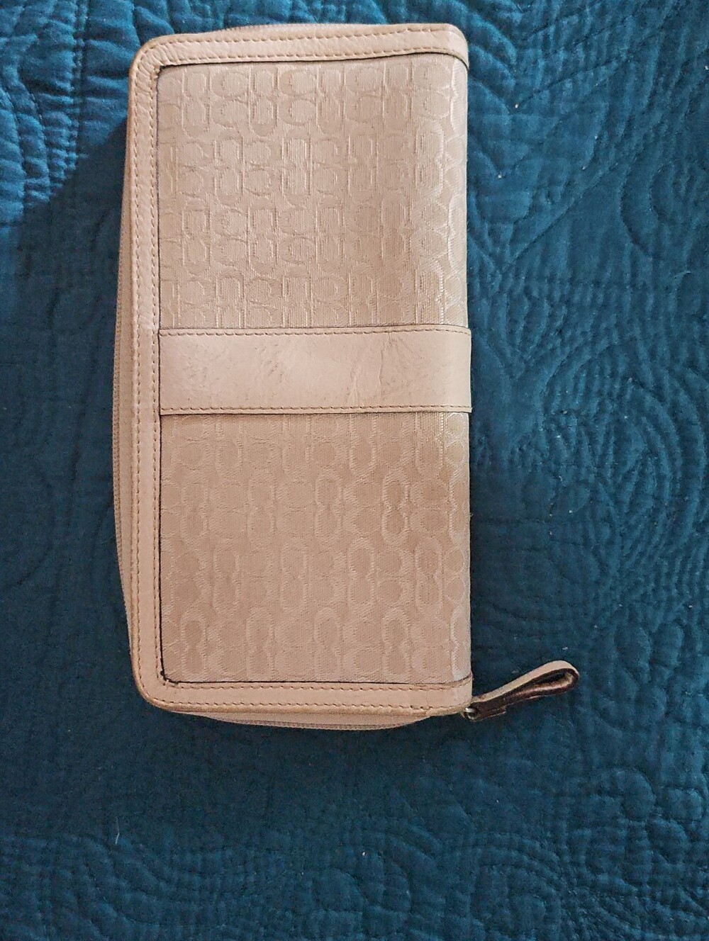 Coach Beige Signature Zip Wallet